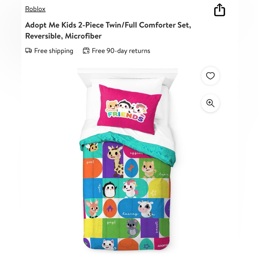 Adopt Me Kids 2 piece twin/ full comforter set. Reversible, microfiber